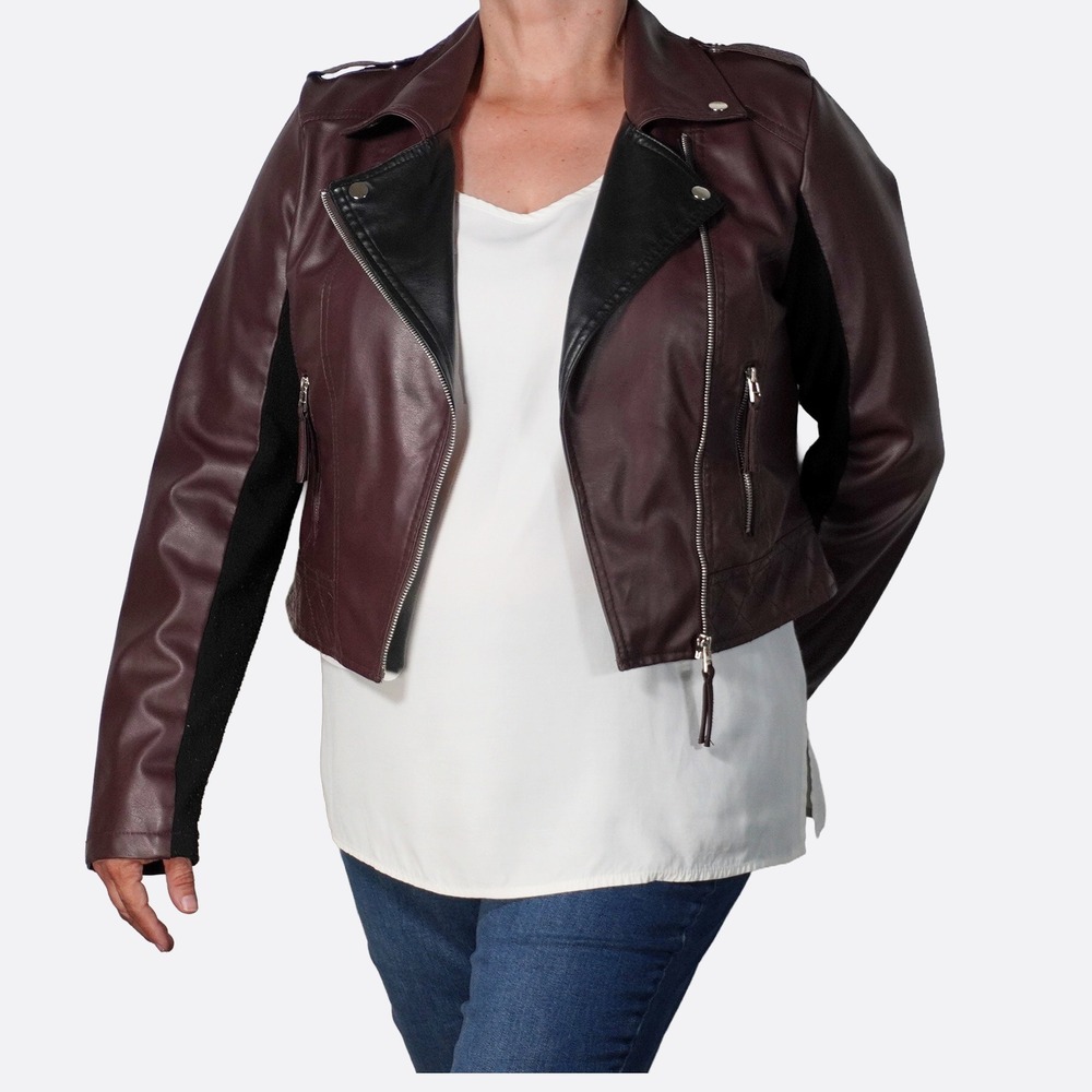 New Look Mixed Media Moto Brown Black Biker Jacket XL fits L Streetwear Edgy